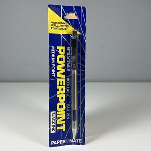 New 1988 Papermate Powerpoint Ball Pen Retractable Refillable Chrome Blue Japan